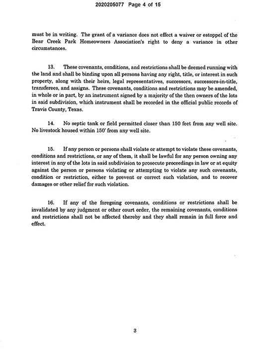 Bear Creek Park ATX Updated Deed Restrictions