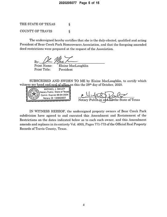 Bear Creek Park ATX Updated Deed Restrictions